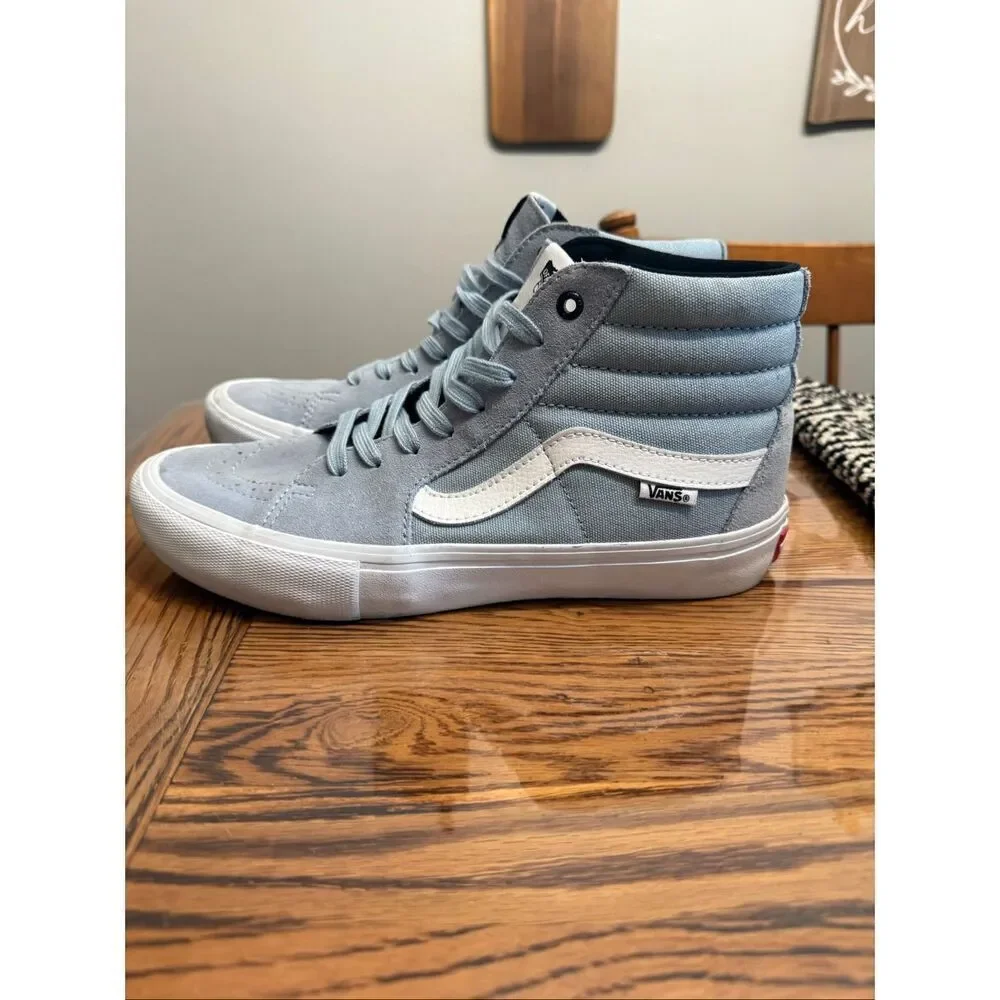 Vans Dusty Blue White Fog Sk8-Hi Pig Suede Skateboard Sneaker‎ Shoes Size 8.5